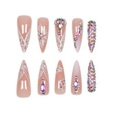 VIBEFICANT GLAZE Long Stiletto Ombre Nude Press-On Nails with rhinestones and floral designs